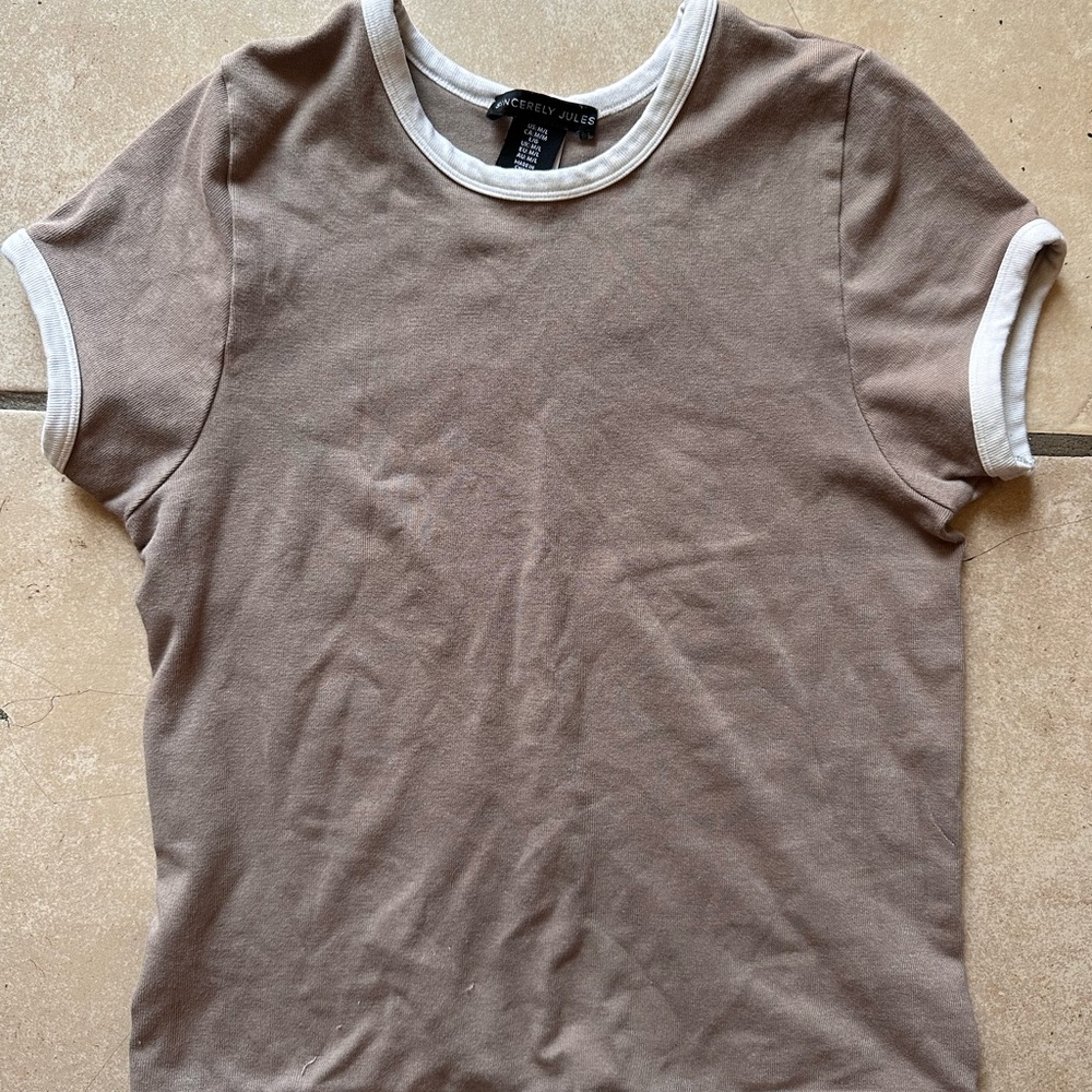 Sincerely Jules Brown and White Ringer Tee